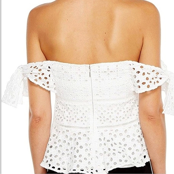 NWT Rebecca Taylor Amora Off The Shoulder Eyelet Lace Peplum Top White Size 8 - Picture 6 of 16